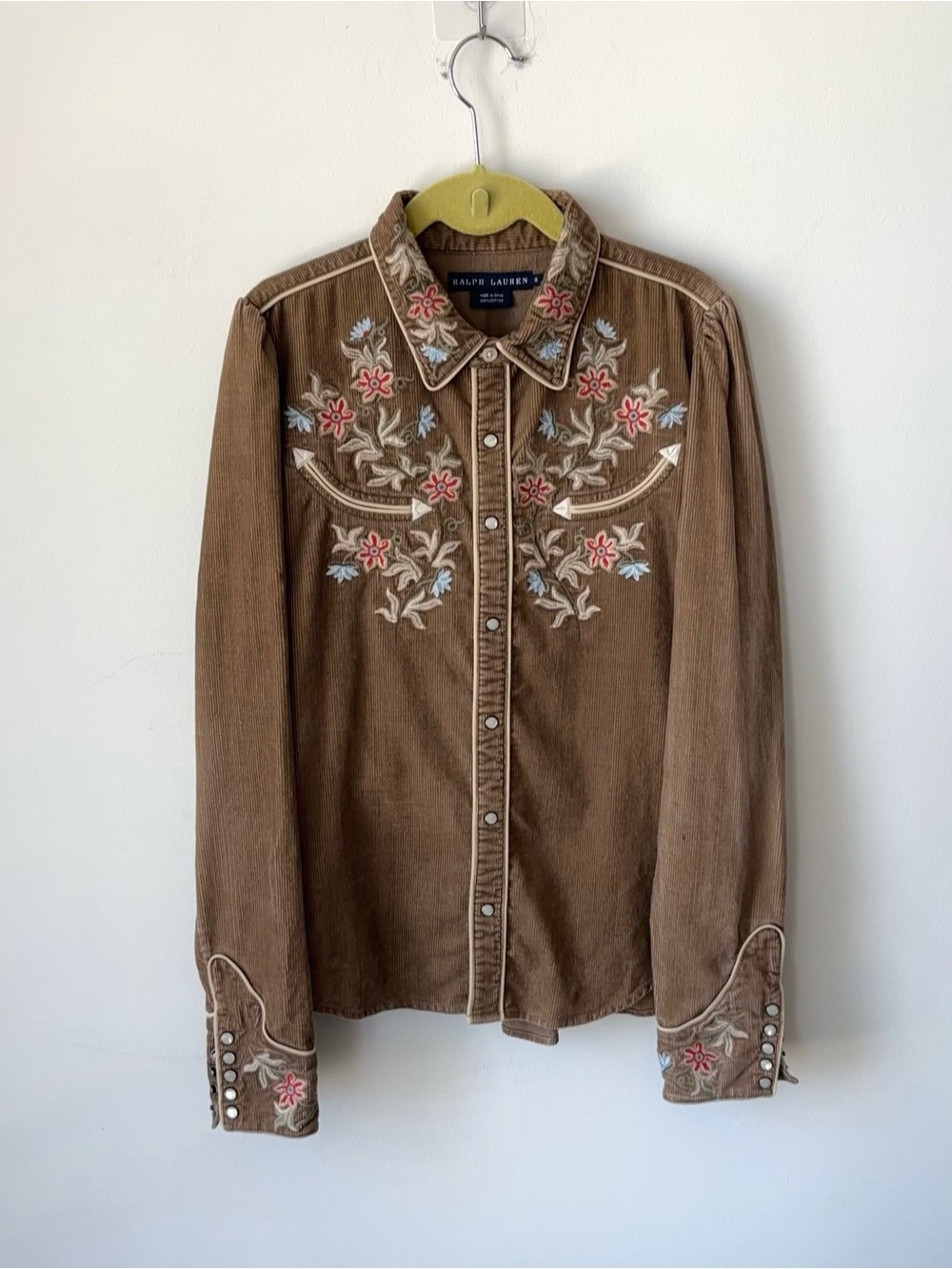 Vintage Ralph Lauren Embroidered Western Corduroy Pearl Snap Shirt Size XS - Picture 2 of 10